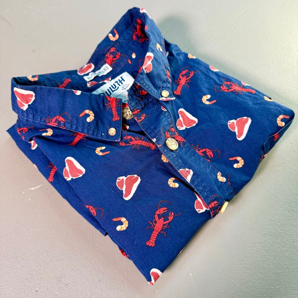 Duluth 100% Cotton Lobster Print Camp Shirt 3XL BBQ Cookout Hawaiian